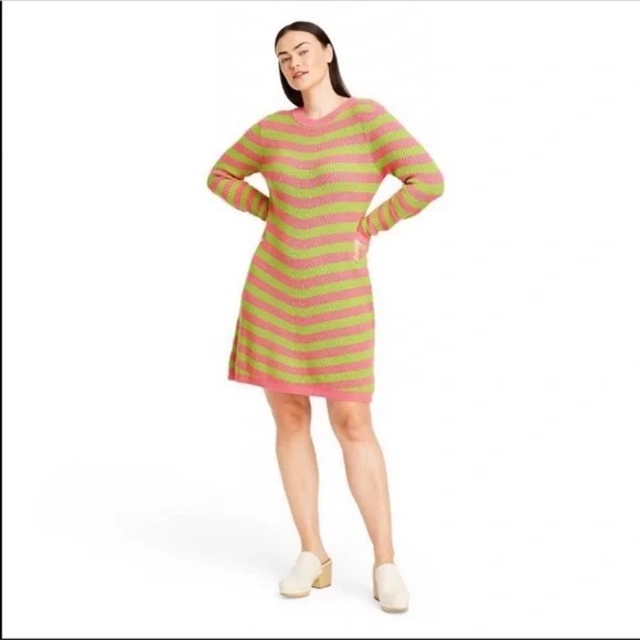 Victor Glemaud target pink lime green striped sweater dress - Picture 7 of 8